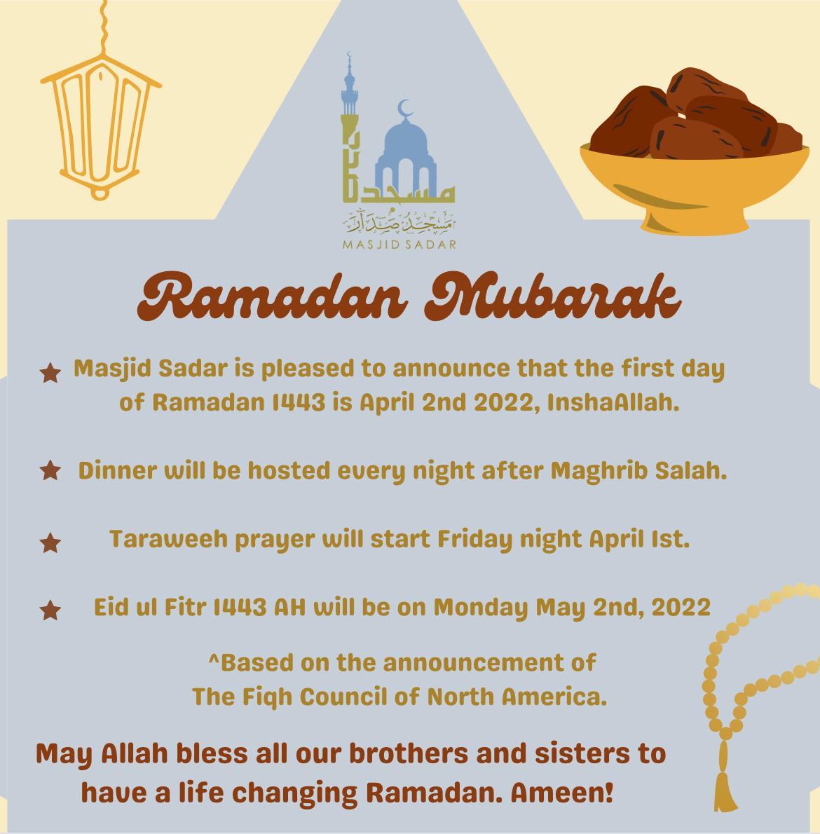 Ramadan Mubarak – 2022 (1443 AH)